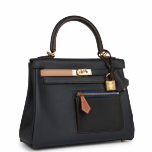 Hermes Colormatic Kelly 25 Retourne Caban, Black and Chai Swift Gold Hardware