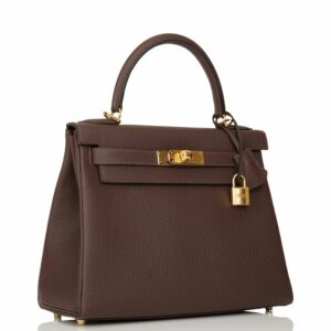 Hermes Kelly 28 Retourne Chocolate Togo Gold Hardware
