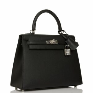 Hermes Kelly 25 Sellier Black Epsom Palladium Hardware