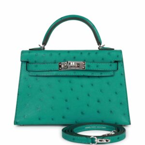 Hermes Kelly 20 Sellier Vert Verone Ostrich Palladium Hardware