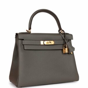 Hermes Kelly 28 Retourne Gris Meyer Clemence Gold Hardware