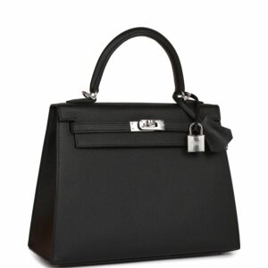 Hermes Kelly 25 Sellier Black Epsom Palladium Hardware