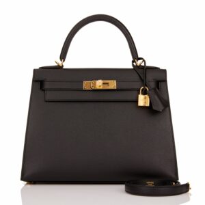 Hermes Kelly 28 Sellier Black Epsom Gold Hardware