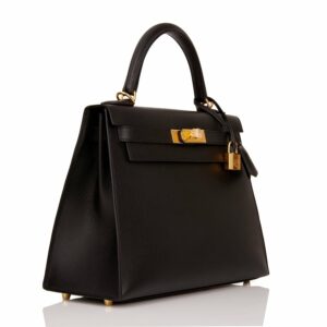 Hermes Kelly 28 Sellier Black Epsom Gold Hardware