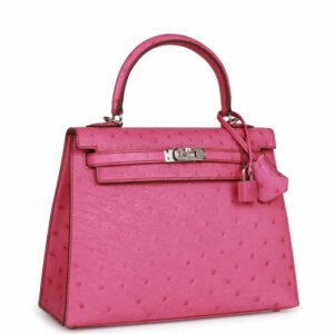 Hermes Kelly 25 Sellier Fuchsia Ostrich Palladium Hardware
