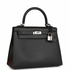 Hermes Kelly 25 Sellier Black Epsom Palladium Hardware