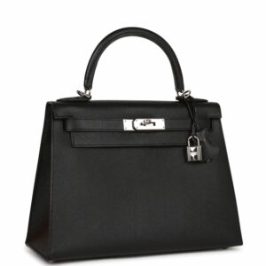 Hermes Kelly 28 Sellier Black Epsom Palladium Hardware