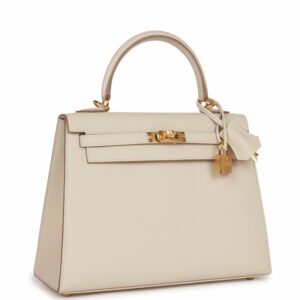 Hermes Kelly 25 Sellier Craie Epsom Gold Hardware