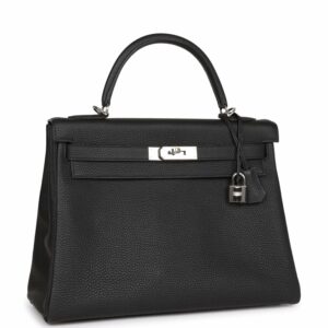 Hermes Kelly 32 Retourne Black Togo Palladium Hardware