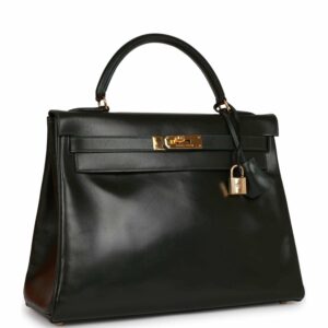 Hermes Kelly 32 Retourne Vert Fonce Box Gold Hardware