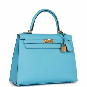 Hermes Kelly 25 Sellier Celeste Epsom Gold Hardware