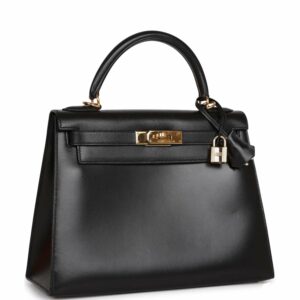 Hermes Kelly 28 Sellier Black Box Gold Hardware
