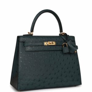 Hermes Kelly 25 Sellier Vert Cypress Ostrich Gold Hardware