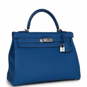 Hermes Kelly 32 Retourne Bleu France Togo Palladium Hardware