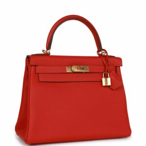 Hermes Kelly 28 Retourne Rouge Casaque Togo Gold Hardware