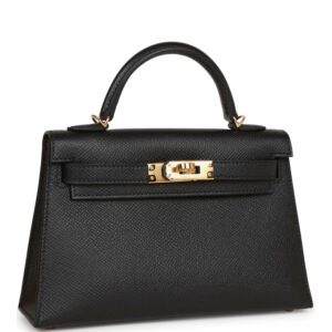 Hermes Kelly 20 Sellier Black Epsom Gold Hardware