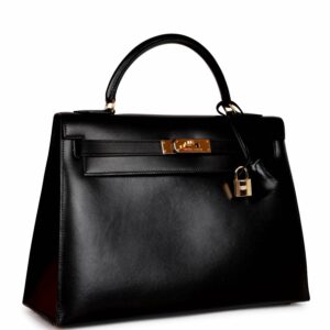 Hermes Kelly 32 Sellier Black Box Gold Hardware