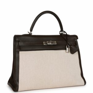 Hermes Kelly 35 Retourne Ebene Clemence and Toile H Palladium Hardware