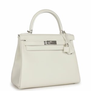 Hermes Kelly 28 Retourne White Evercolor Palladium Hardware