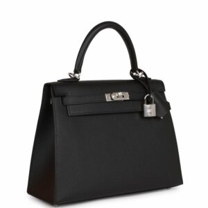 Hermes Kelly 25 Sellier Black Epsom Palladium Hardware