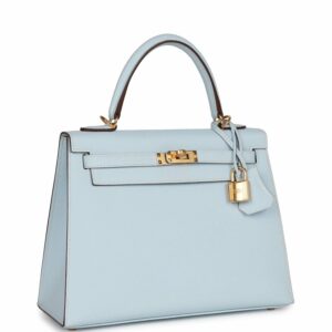 Hermes Kelly 25 Sellier Bleu Brume Epsom Gold Hardware