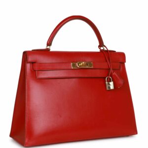Hermes Kelly 32 Sellier Rouge Vif Box Gold Hardware