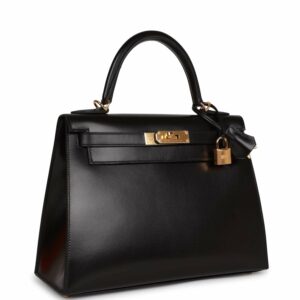 Hermes Kelly 28 Sellier Black Box Gold Hardware
