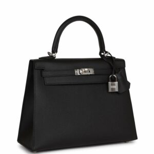 Hermes Kelly 25 Sellier Black Epsom Palladium Hardware