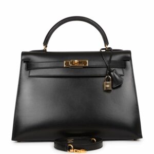 Hermes Kelly 32 Sellier Black Box Gold Hardware