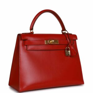 Hermes Kelly 28 Sellier Rouge Vif Box Gold Hardware