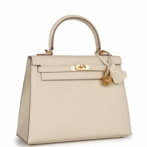 Hermes Kelly 25 Sellier Craie Epsom Gold Hardware