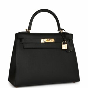 Hermes Kelly 28 Sellier Black Epsom Gold Hardware