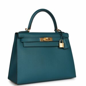 Hermes Kelly 28 Sellier Vert Bosphore Epsom Gold Hardware