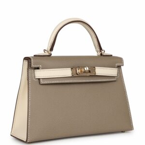 Hermes Kelly 20 Nata and Gris Asphalte Epsom Sellier Gold Hardware