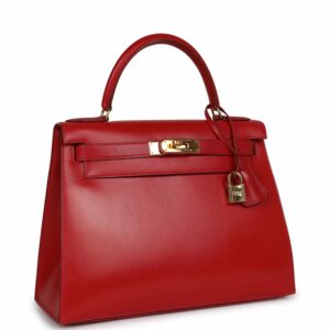 Hermes Kelly 28 Sellier Rouge Vif Box Gold Hardware
