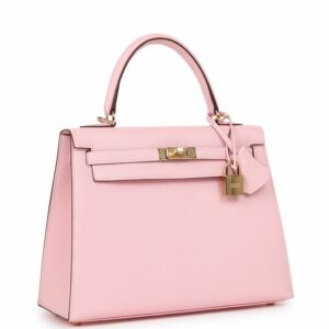 Hermes Kelly 25 Sellier Rose Sakura Chevre Permabrass Hardware