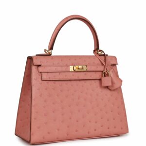 Hermes Kelly 25 Sellier Terre Cuite Ostrich Gold Hardware