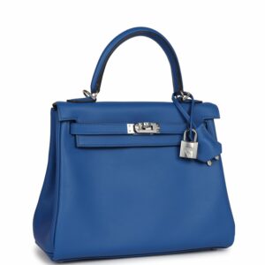 Hermes Kelly 25 Retourne Bleu France Swift Palladium Hardware