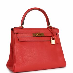 Hermes Kelly 28 Retourne Rouge Pivoine Togo Gold Hardware
