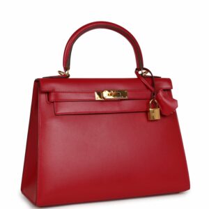 Hermes Kelly 28 Sellier Rouge Vif Tadelakt Gold Hardware