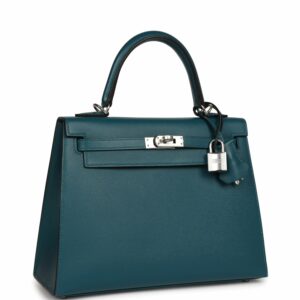 Hermes Kelly 25 Sellier Vert Bosphore Verso Madame Palladium Hardware