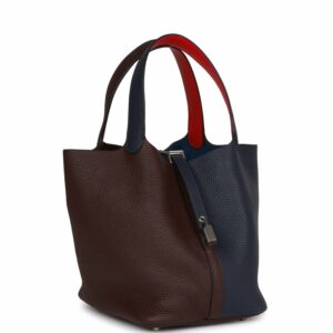 Hermes Picotin Lock 22 Casaque Bleu Nuit, Framboise and Rouge Sellier Clemence Palladium Hardware