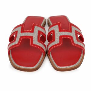 Hermes Oran Sandals Prunoir Rouge Canvas 38.5
