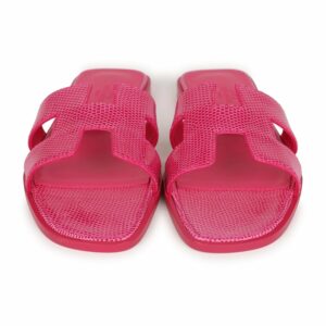 Hermes Oran Sandals Rose Flash Lizard 38.5