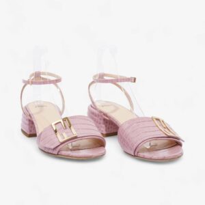 Fendi Promenade Ankle Strap Sandals 40mm Pink / Gold Embossed Leather EU 39 UK 6