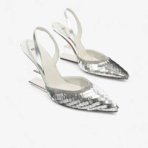 Fendi Slingback Heel 100 Silver Sequin EU 38.5 UK 5.5