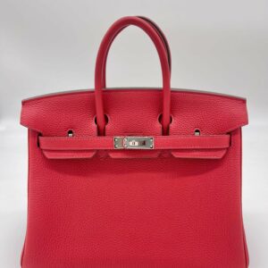 Hermes Birkin 25 Verso Veau Rouge Casaque Togo Palladium Hardware