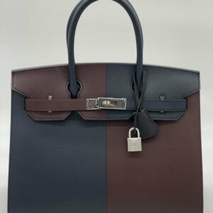 Hermes Birkin 30 Casaque Rouge Sellier / Bleu Indigo / Rose Texas Epsom