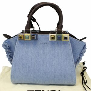 FENDI 3 Jour Mini Fringed Denim Studs Tote Crossbody Bag