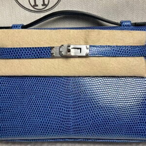 Hermes Kelly Pochette Bleu Saphir Lizard Palladium Hardware